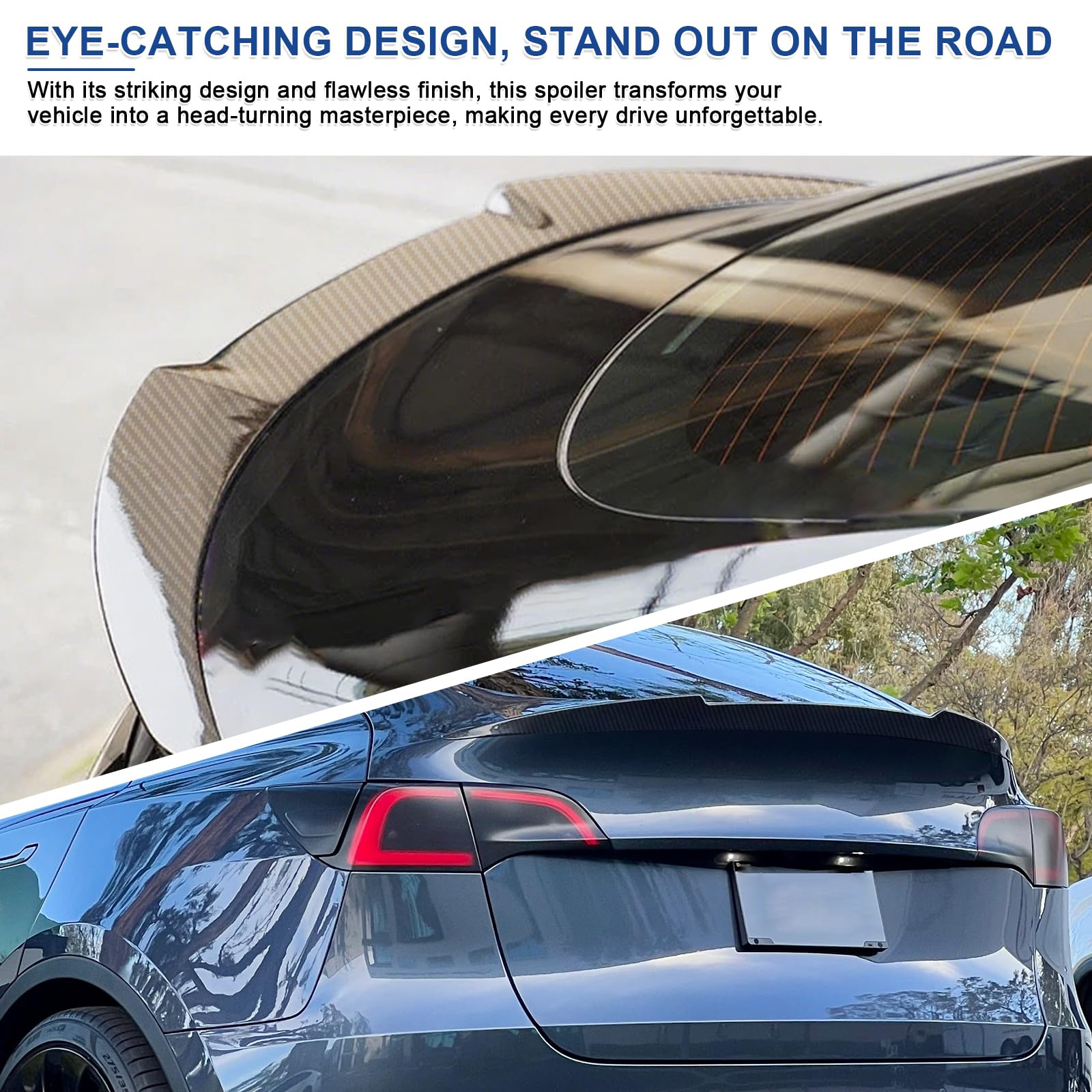 BDBO Spoiler for Tesla Model 3 2016-2022 Wing Rear Spoiler Trunk Tail Rear Trunk Lid,M4 Style Matte Cabon Fiber Style Performance,Model 3 Accessories