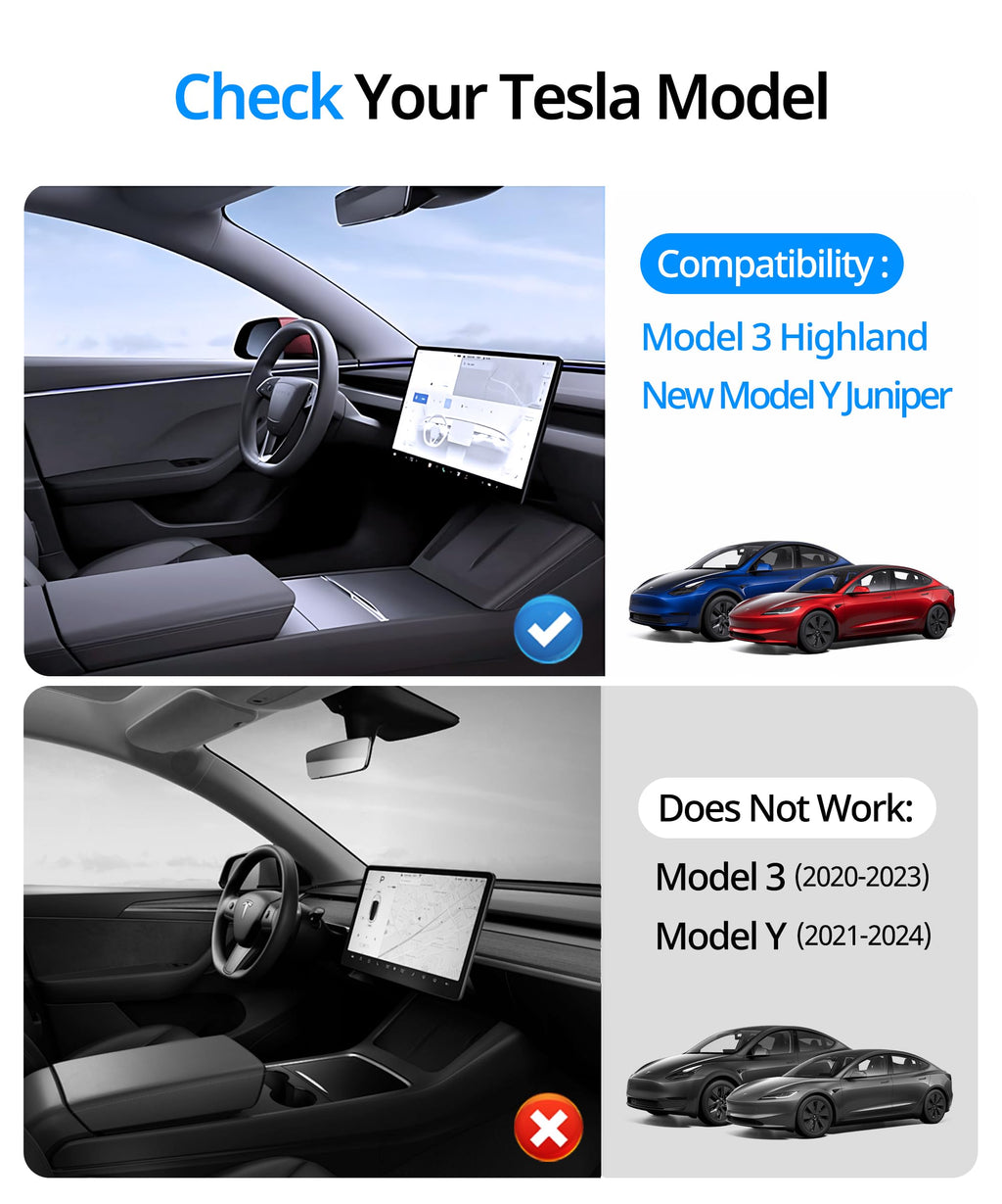 UBeesize Tesla Model Y Juniper Accessories (2025-2026), Center Console Organizer Tray for Model 3 Highland(2024-2025), Double-Layer Sliding Armrest Hidden Storage Box, 5PCS Black