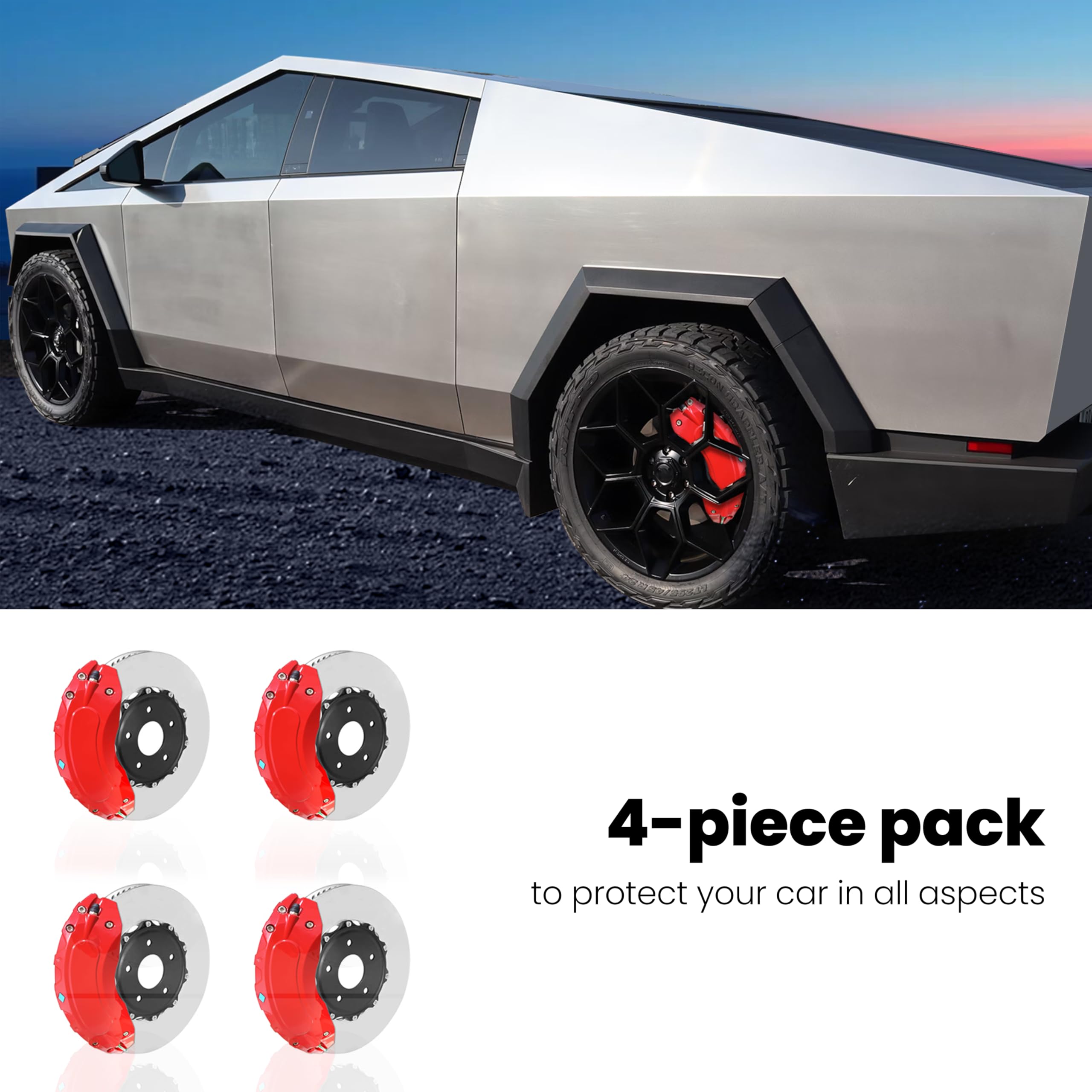 TESCYBERMODS Caliper Covers Compatible with Tesla Cybertruck Accessories 2023,2024,Front and Rear Brake Caliper Covers Set of 4 for Cybertruck Pickup Truck Wheel Accessories(Red)