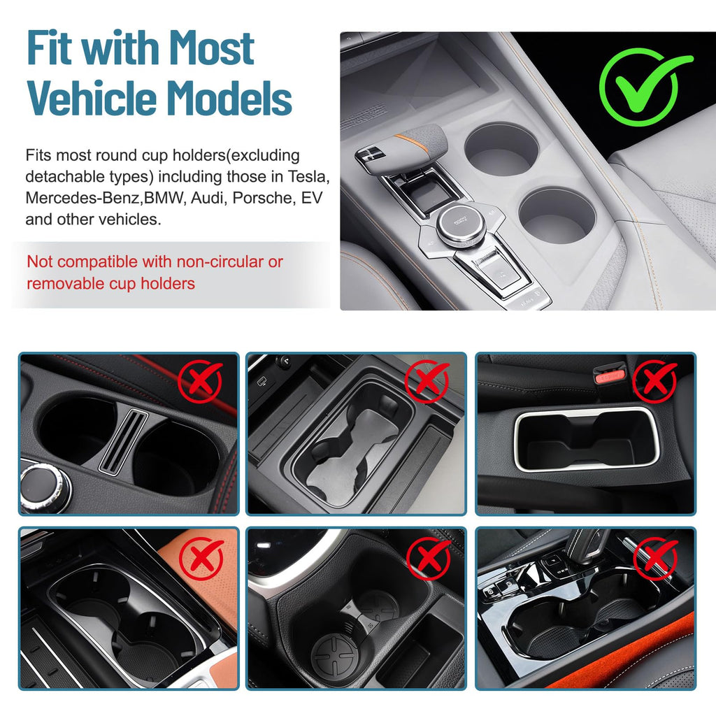 Car Tray Table & Car Desk for Laptop with 2 Risers and Anti-Slip Pad, 360° Rotating Cup Holder for Working and Eating Compatible with Tesla Model 3/Y/S, Ford F150/Explorer/Maverick & Most Vehicles/EV