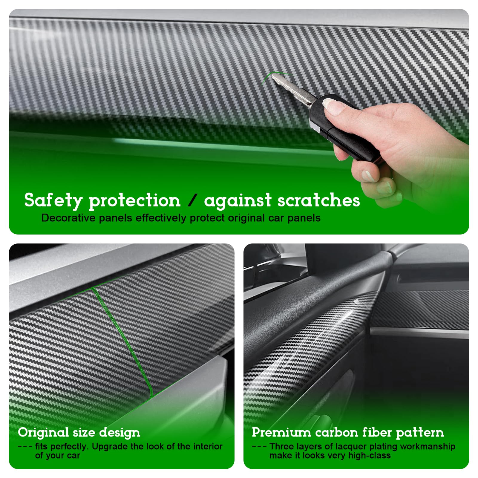 Carbon Fiber-ISH Dashboard/Door trim panel cover - (Diamond Star Inspected/Approved) Fits 2019-2024 Tesla Model Y & 2021-2023 Model 3  - M3 & MY Tesla Interior Cover Panels 4PCS-Gloss Carbon Fiber - $58.99