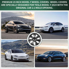 Tesla Model Y Wheel Covers, 19 Inch, 4-Piece Set, Matte Black ABS, Snap-in Installation, 2020-2024 Compatible