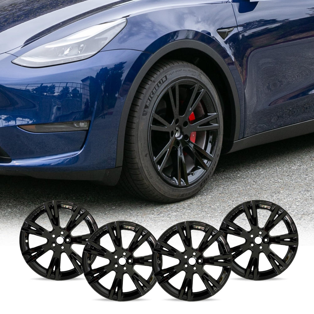 Mayde 19-Inch Wheel Covers fits 2020-2024 Tesla Model Y Rims, Replacement Hub Caps (Set of 4, Gloss Black)