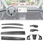 Fancemot 9 PCS Carbon Fiber Interior Decor Trim Cover Kit Compatible with 2021-2023 Tesla Model 3 & 2019-2024 Model Y, Dashboard Cover Door Panel Cover Steering Lever Cover Steering Wheel Cover