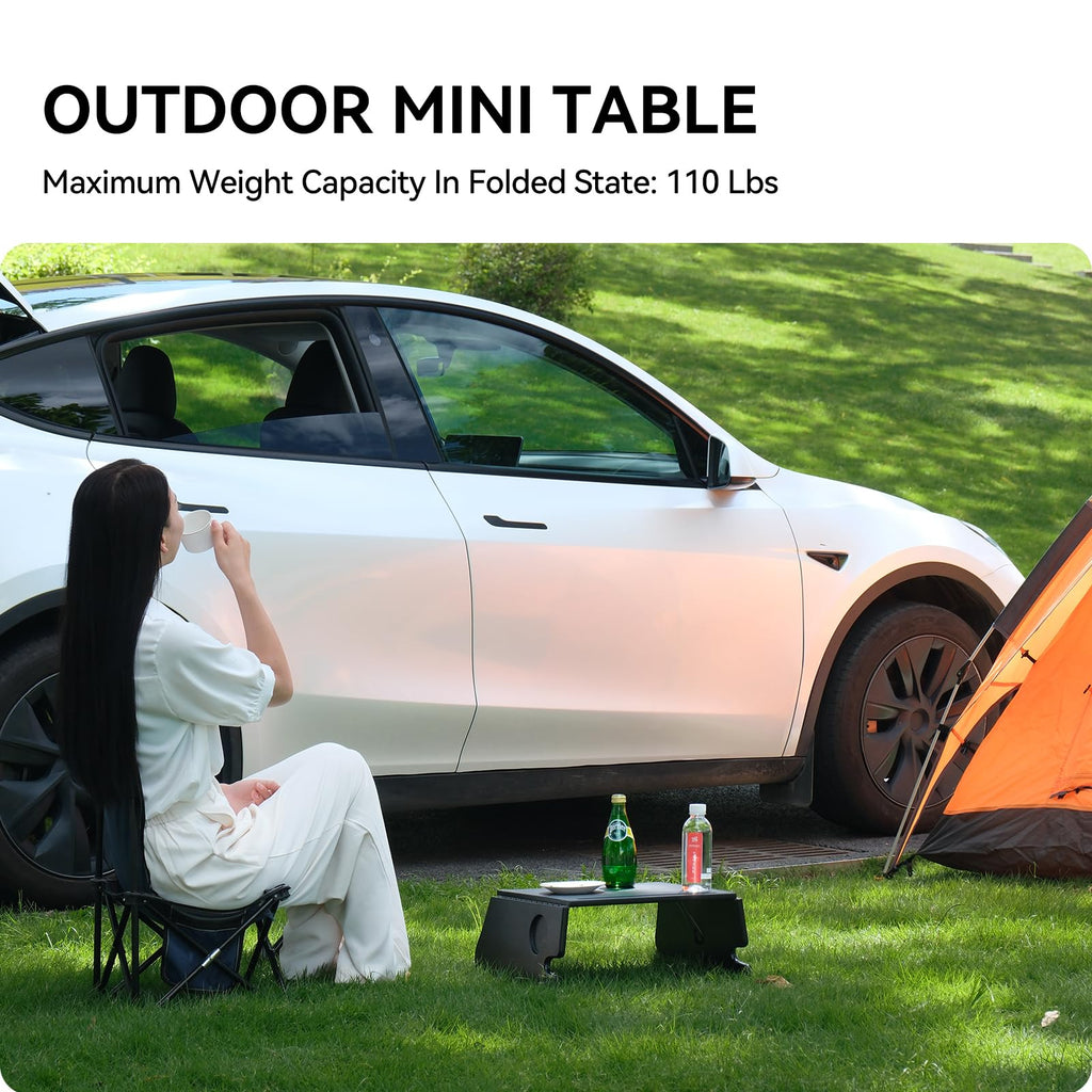 YONZEE Foldable Desk Food Tray (Carbon Edition) for Tesla Model Y Juniper Model 3 - Upgraded Table with Support Leg for Dining, in-Car Work, Travel and Outdoor (2 Pack)