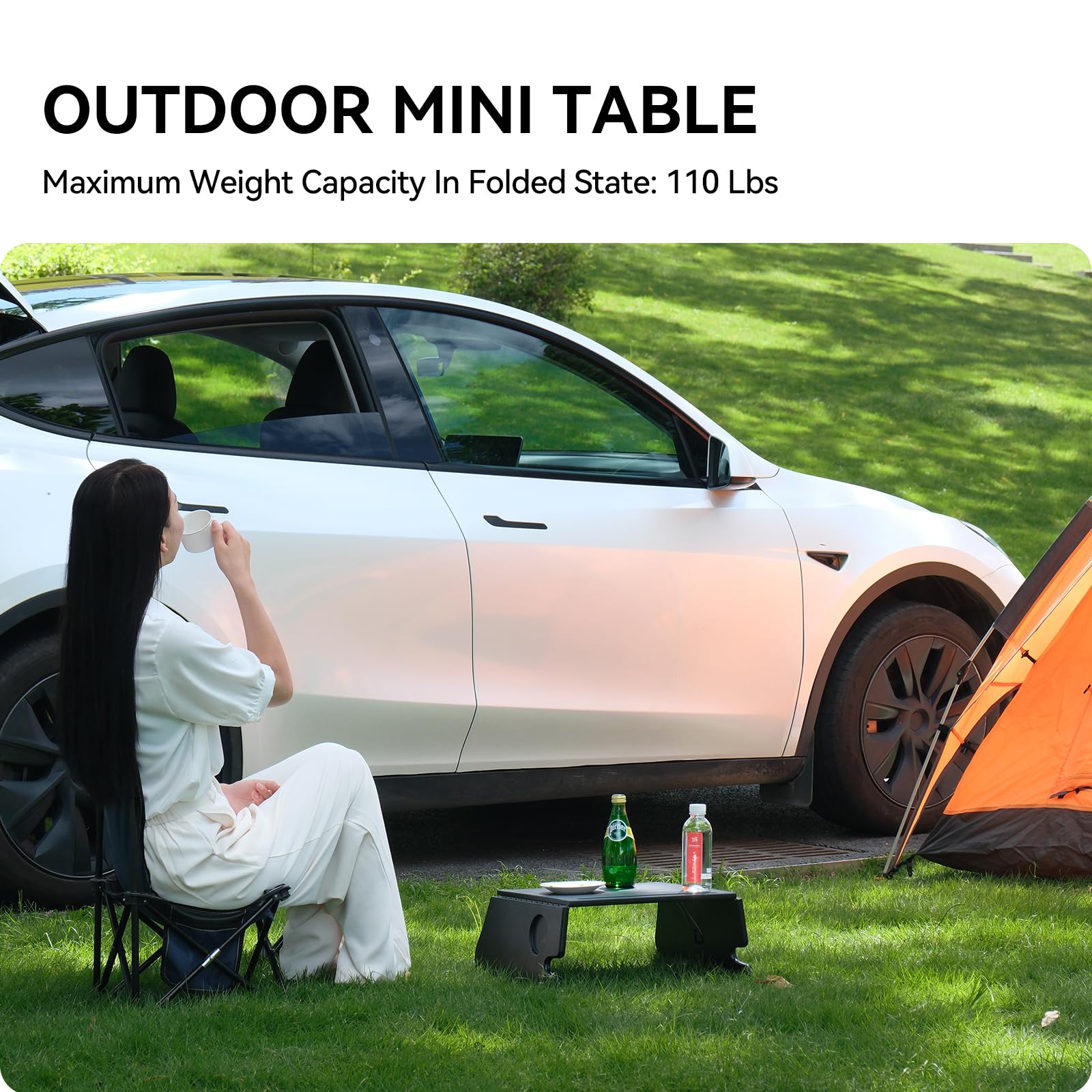 YONZEE Foldable Desk Food Tray (Carbon Edition) for Tesla Model Y Juniper Model 3 - Upgraded Table with Support Leg for Dining, in-Car Work, Travel and Outdoor (2 Pack)