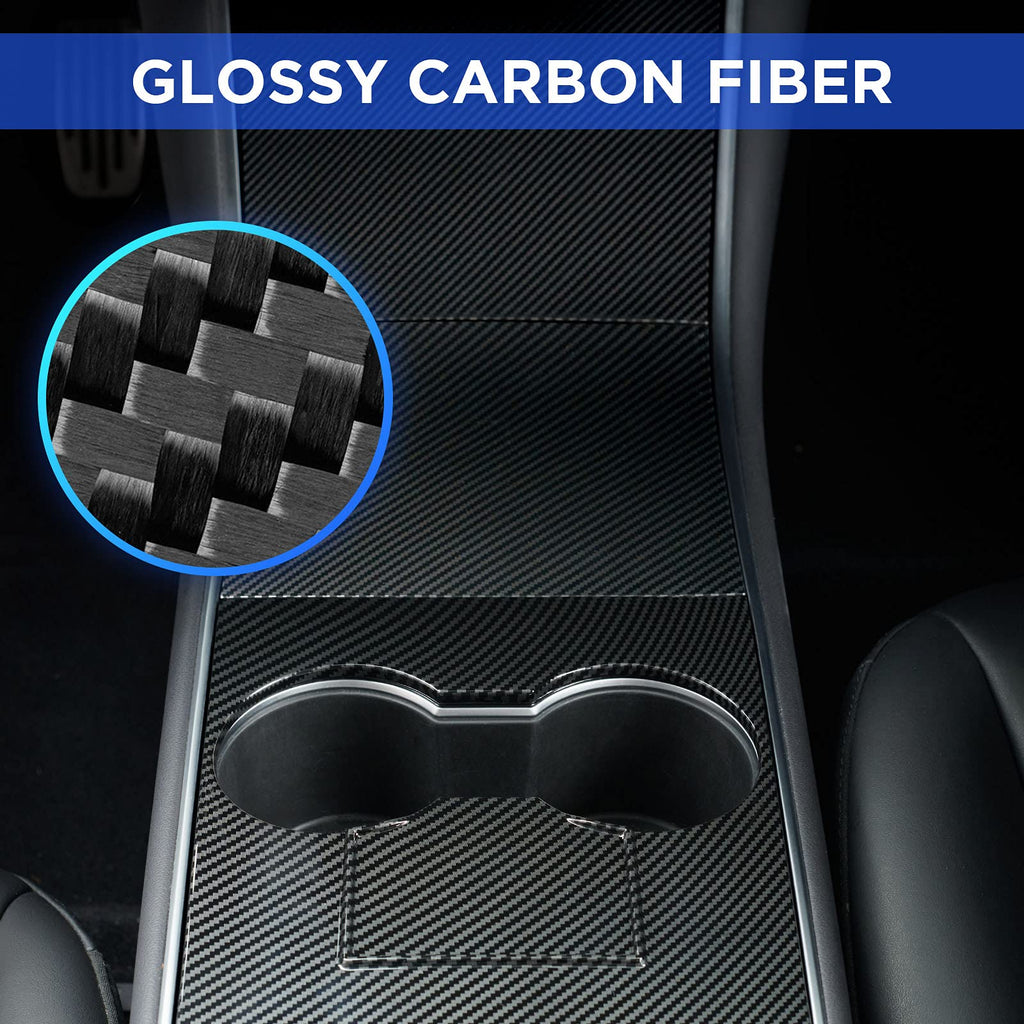 Nestour Center Console Wrap Cover Kit Fit for Tesla Model 3 Model Y 2016-2020, Non-Trace Remove Center Console Protector Accessories, Premium ABS Material. (Glossy Carbon Fiber)