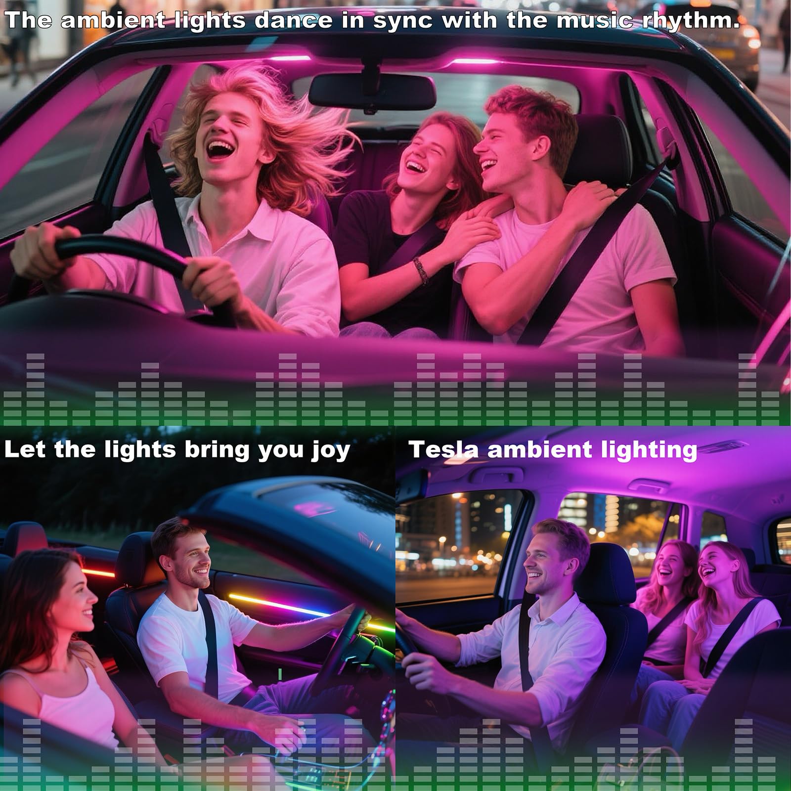 LED Car Ambient Lighting Strip for Tesla High Brightness with APP Control Multiple Colors and Car LED Strip Lighting Neon Lights for Model 3/Y (Dashboard& Center Console)