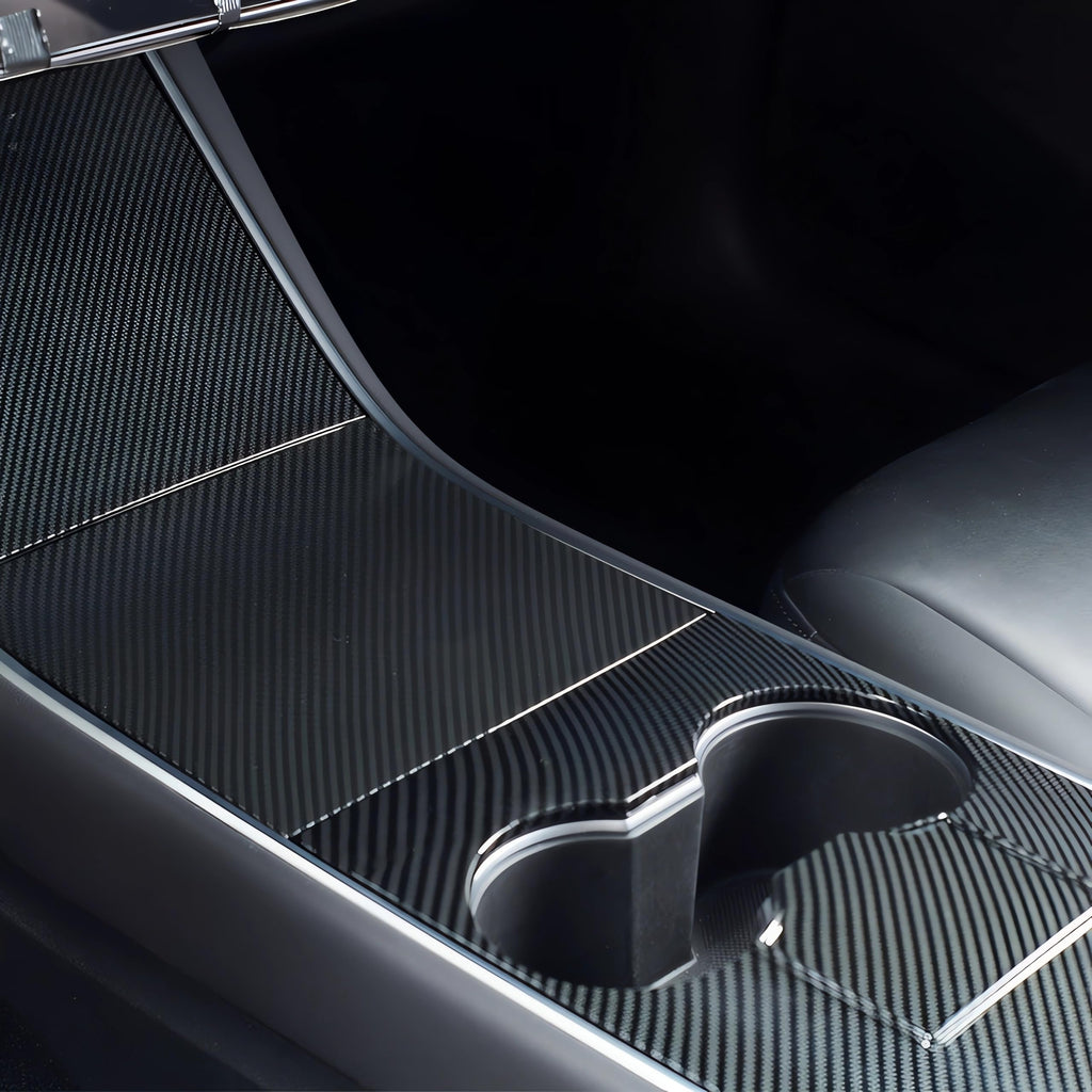 Nestour Center Console Wrap Cover Kit Fit for Tesla Model 3 Model Y 2016-2020, Non-Trace Remove Center Console Protector Accessories, Premium ABS Material. (Glossy Carbon Fiber)