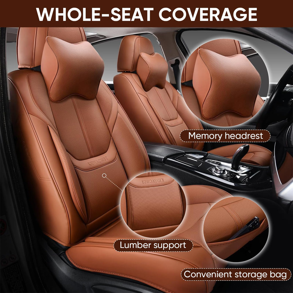 KIDYACWST Auto Car Seat Covers Accessories Full Set Leather Cushion Protector Breathable Waterproof Seat Cover for Cars Universal Fit (Brown, Front Pair and Rear)