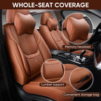 KIDYACWST Auto Car Seat Covers Accessories Full Set Leather Cushion Protector Breathable Waterproof Seat Cover for Cars Universal Fit (Brown, Front Pair and Rear)