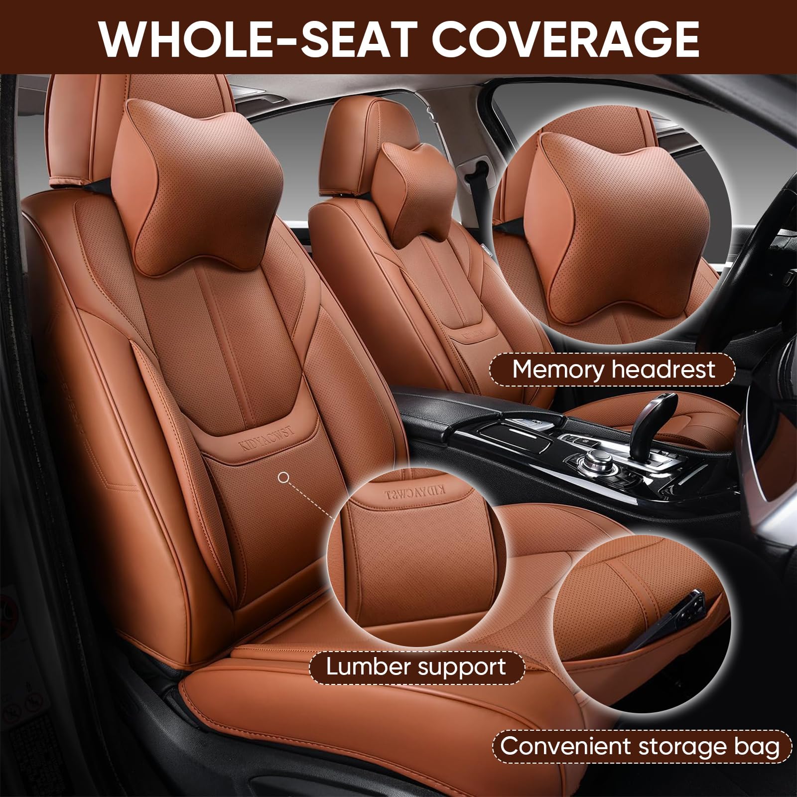 KIDYACWST Auto Car Seat Covers Accessories Full Set Leather Cushion Protector Breathable Waterproof Seat Cover for Cars Universal Fit (Brown, Front Pair and Rear)