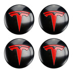 Wheel Cover Center Emblem Sticker for Tesla Model 3 Model Y Hubcaps Wheel Rim Cover Red Emblem & Gloss Black Background (4PCS) (Black& Red)