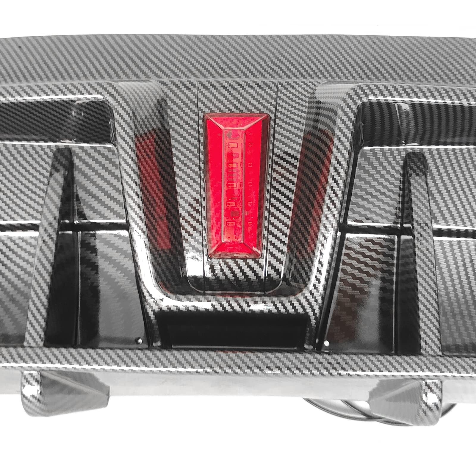 FREEMOTOR802 Rear Diffuser with LED Light Fits 2020-2024 Tesla Model Y, Add-on Carbon Fiber Print PP IKON Style Rear Bumper Molding Protector Lip with LED Lamp