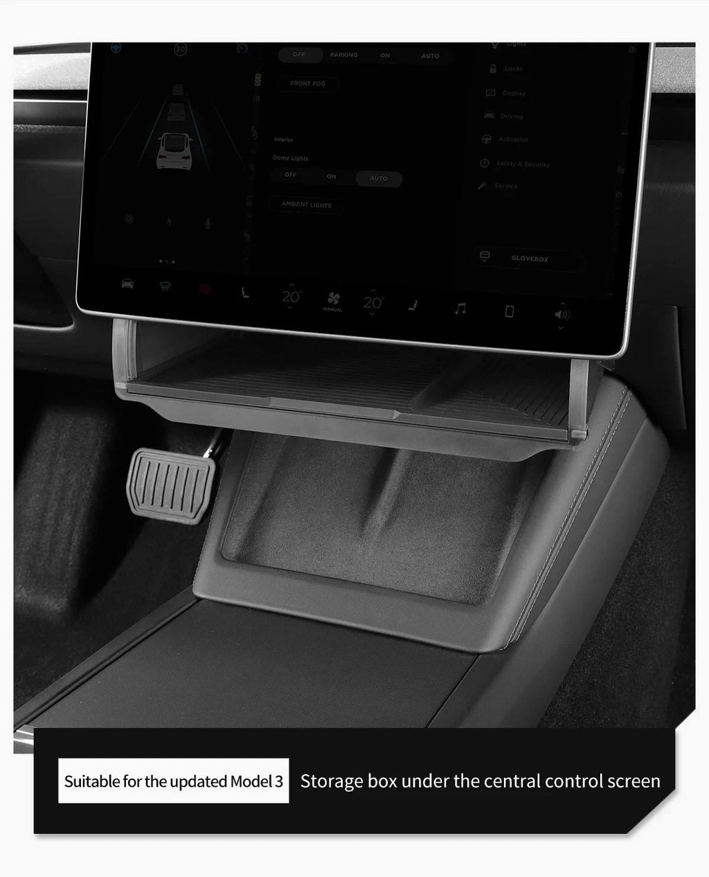 Car Under Screen Storage Tray for Tesla Model Y & Model 3