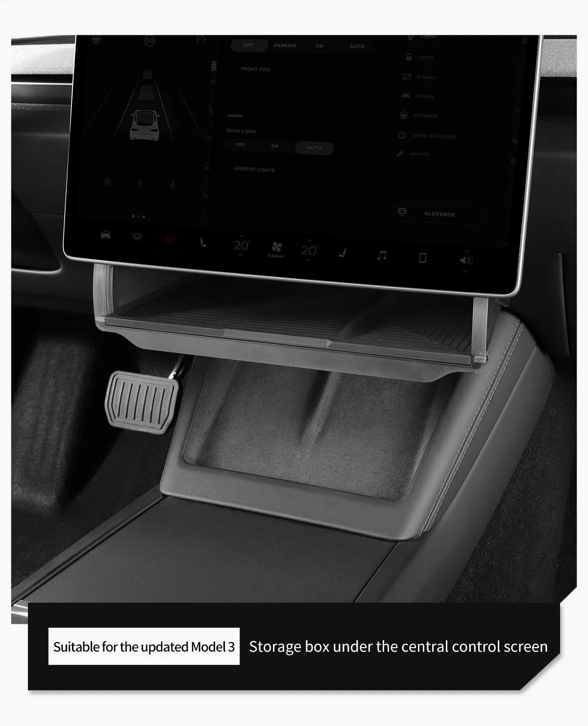 Car Under Screen Storage Tray for Tesla Model Y & Model 3
