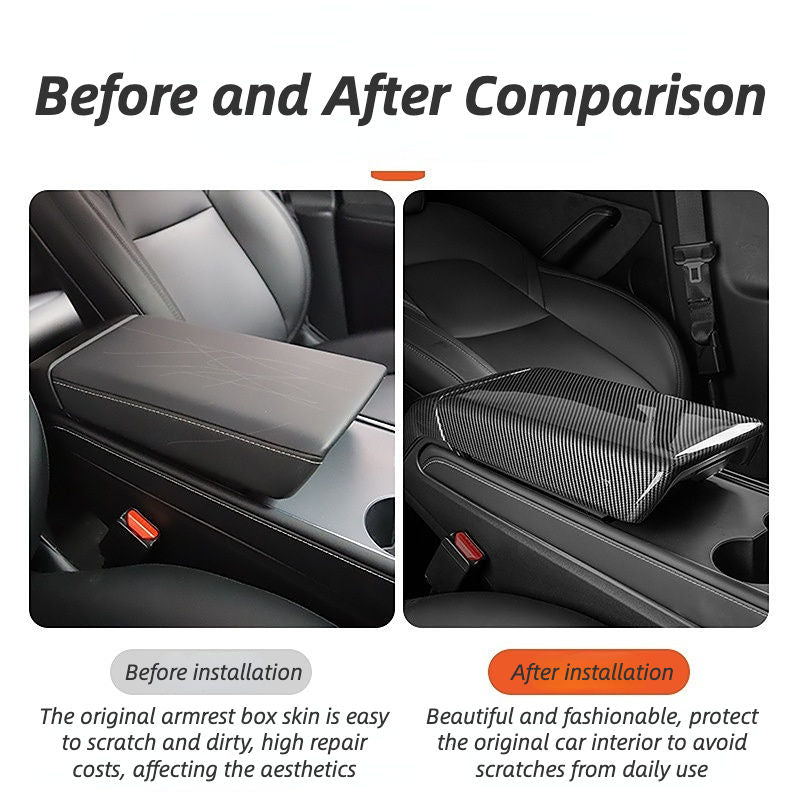 ABS Carbon Fiber Car Arm Rest Box Cover for Tesla Model 3/Y Original Factory Customization